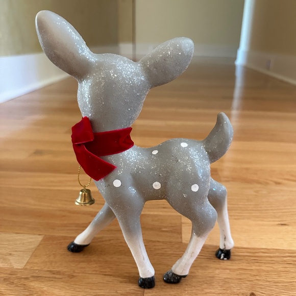 Retro Gray Blue Christmas Deer Glitter Red Bow 10" - Picture 5 of 12